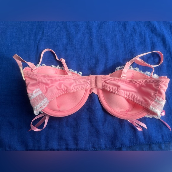 NWT vtg Coquette Y2K Baby Pink Lolita white lace up frilly bow bra delicates 34C - Picture 6 of 16